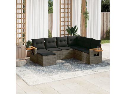 vidaXL 7-dielna záhradná súprava pohoviek s vankúšmi sivá polyratanová