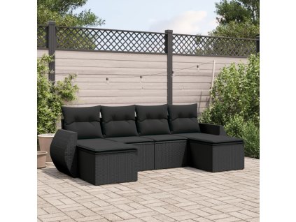 vidaXL 6-dielna záhradná súprava pohoviek s vankúšmi čierna polyratan