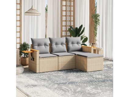 vidaXL 4-dielna záhradná súprava pohoviek s vankúšmi béžová polyratan