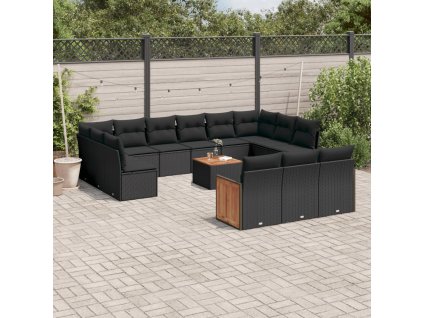 vidaXL 14-dielna záhradná súprava pohoviek s vankúšmi čierna polyratan