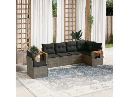 vidaXL 6-dielna záhradná sedacia súprava s podložkami polyratan sivá