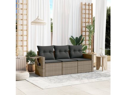 vidaXL 3-dielna záhradná sedacia súprava s vankúšmi sivá polyratanová