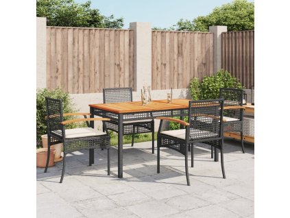 vidaXL 5-dielna záhradná jedálenská súprava a vankúše čierna polyratan
