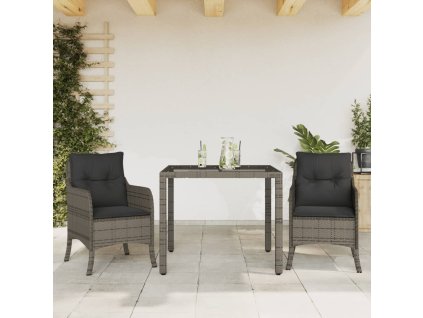 vidaXL 3-dielna záhradná jedálenská sada s podložkami sivá polyratan