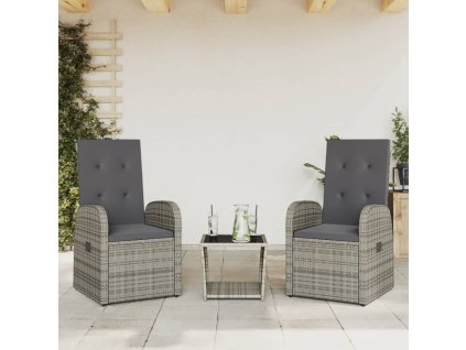 vidaXL 3-dielna záhradná jedálenská sada s podložkami sivá polyratan