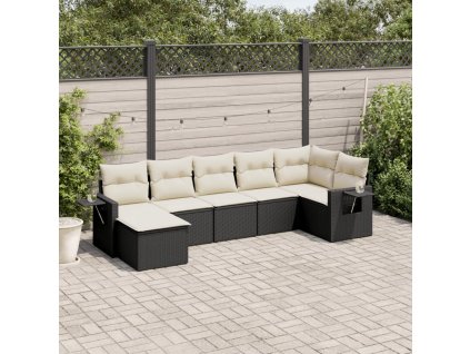 vidaXL 7-dielna záhradná súprava pohoviek s vankúšmi čierna polyratan