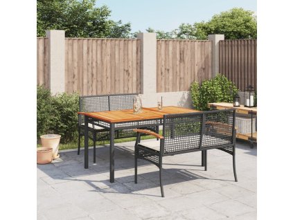 vidaXL 3-dielna záhradná jedálenská sada s vankúšmi čierna polyratan