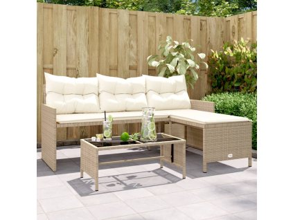 vidaXL Záhradná pohovka so stolíkom a vankúšmi tvar L béžová polyratan