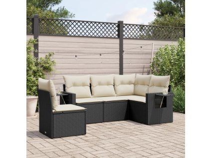 vidaXL 5-dielna záhradná súprava pohoviek s vankúšmi čierna polyratan