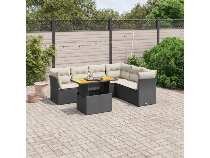 vidaXL 7-dielna záhradná súprava pohoviek s vankúšmi čierna polyratan