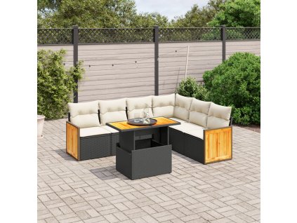 vidaXL 7-dielna záhradná súprava pohoviek s vankúšmi čierna polyratan