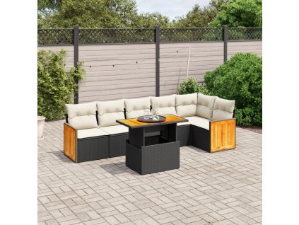 vidaXL 7-dielna záhradná súprava pohoviek s vankúšmi čierna polyratan