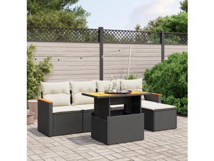 vidaXL 6-dielna záhradná súprava pohoviek s vankúšmi čierna polyratan