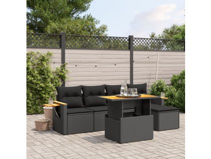 vidaXL 6-dielna záhradná súprava pohoviek s vankúšmi čierna polyratan