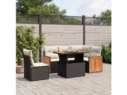 vidaXL 6-dielna záhradná súprava pohoviek s vankúšmi čierna polyratan