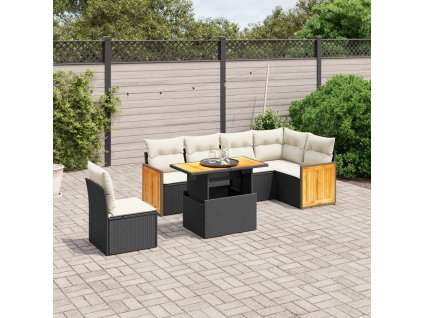 vidaXL 7-dielna záhradná súprava pohoviek s vankúšmi čierna polyratan