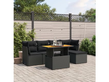 vidaXL 6-dielna záhradná súprava pohoviek s vankúšmi čierna polyratan