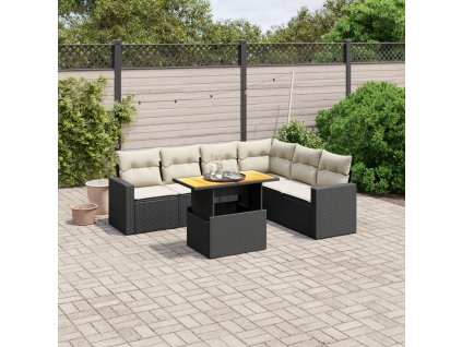 vidaXL 7-dielna záhradná súprava pohoviek s vankúšmi čierna polyratan