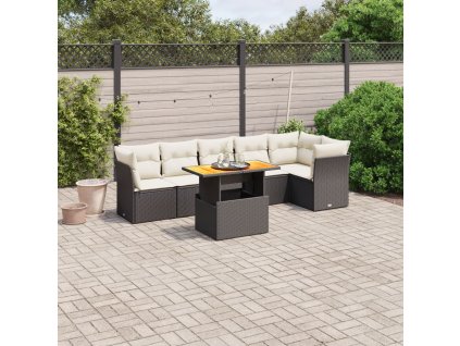 vidaXL 7-dielna záhradná súprava pohoviek s vankúšmi čierna polyratan