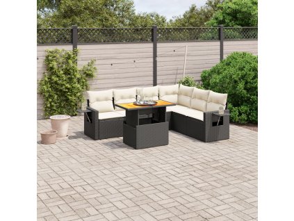 vidaXL 7-dielna záhradná súprava pohoviek s vankúšmi čierna polyratan