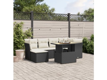 vidaXL 7-dielna záhradná súprava pohoviek s vankúšmi čierna polyratan