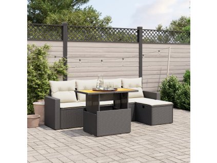 vidaXL 6-dielna záhradná súprava pohoviek s vankúšmi čierna polyratan