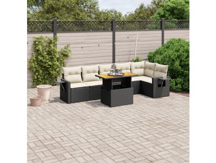 vidaXL 7-dielna záhradná súprava pohoviek s vankúšmi čierna polyratan