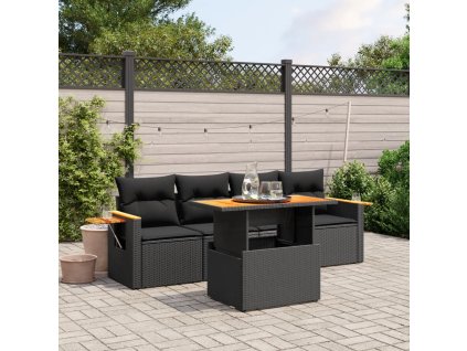 vidaXL 5-dielna záhradná súprava pohoviek s vankúšmi čierna polyratan