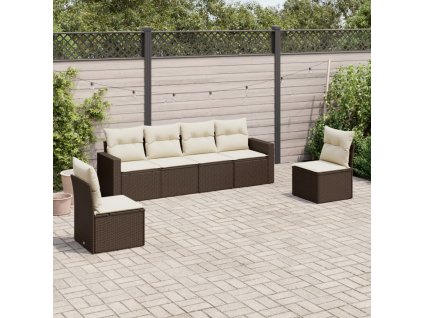 vidaXL 6-dielna záhradná sedacia súprava s vankúšmi hnedá polyratanová