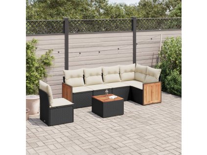 vidaXL 7-dielna záhradná súprava pohoviek s vankúšmi čierna polyratan