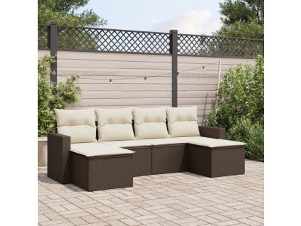 vidaXL 6-dielna záhradná sedacia súprava s vankúšmi hnedá polyratanová