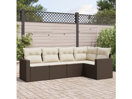 vidaXL 5-dielna záhradná súprava pohoviek s vankúšmi hnedá polyratan