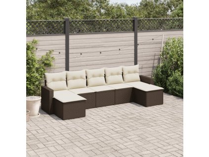 vidaXL 7-dielna záhradná súprava pohoviek s vankúšmi hnedá polyratan