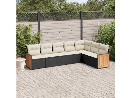 vidaXL 7-dielna záhradná súprava pohoviek s vankúšmi čierna polyratan