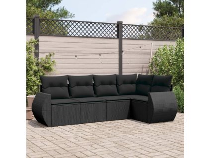 vidaXL 5-dielna záhradná súprava pohoviek s vankúšmi čierna polyratan