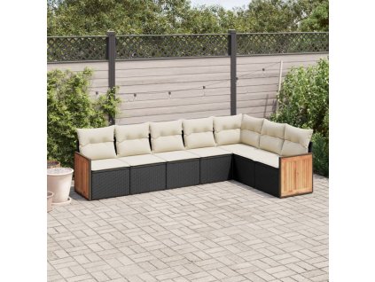 vidaXL 7-dielna záhradná súprava pohoviek s vankúšmi čierna polyratan