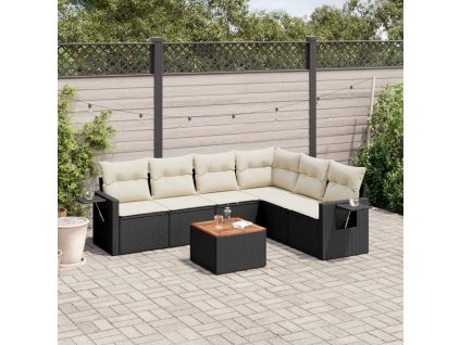 vidaXL 7-dielna záhradná súprava pohoviek s vankúšmi čierna polyratan