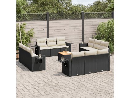 vidaXL 13-dielna záhr. jedálenská súprava s vankúšmi čierna polyratan