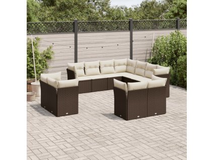 vidaXL 11-dielna záhradná sedacia súprava a vankúše hnedá polyratan