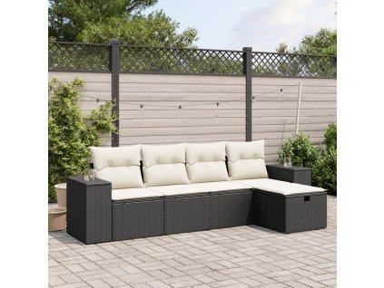 vidaXL 5-dielna záhradná súprava pohoviek s vankúšmi čierna polyratan