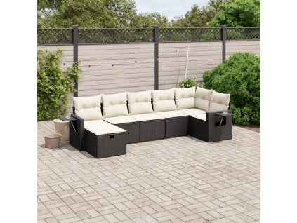 vidaXL 7-dielna záhradná súprava pohoviek s vankúšmi čierna polyratan