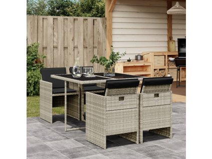 vidaXL 5-dielna záhradná jedálenská sada vankúše bledosivá polyratan