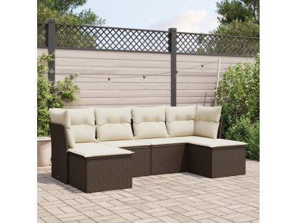 vidaXL 6-dielna záhradná sedacia súprava s vankúšmi hnedá polyratanová