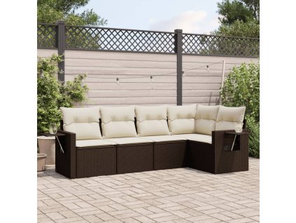 vidaXL 5-dielna záhradná súprava pohoviek s vankúšmi hnedá polyratan