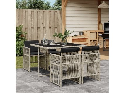 vidaXL 5-dielna záhradná jedálenská sada vankúše bledosivá polyratan