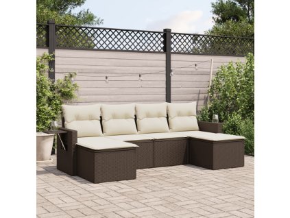 vidaXL 6-dielna záhradná sedacia súprava s vankúšmi hnedá polyratanová