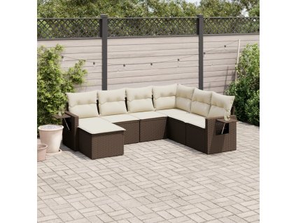 vidaXL 7-dielna záhradná súprava pohoviek s vankúšmi hnedá polyratan