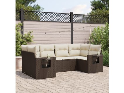 vidaXL 6-dielna záhradná sedacia súprava s vankúšmi hnedá polyratanová
