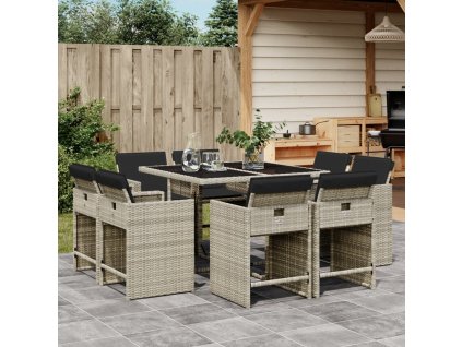 vidaXL 9-dielna záhradná jedálenská súprava s vankúšmi sivá polyratan