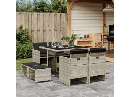 vidaXL 9-dielna záhradná jedálenská súprava s vankúšmi sivá polyratan